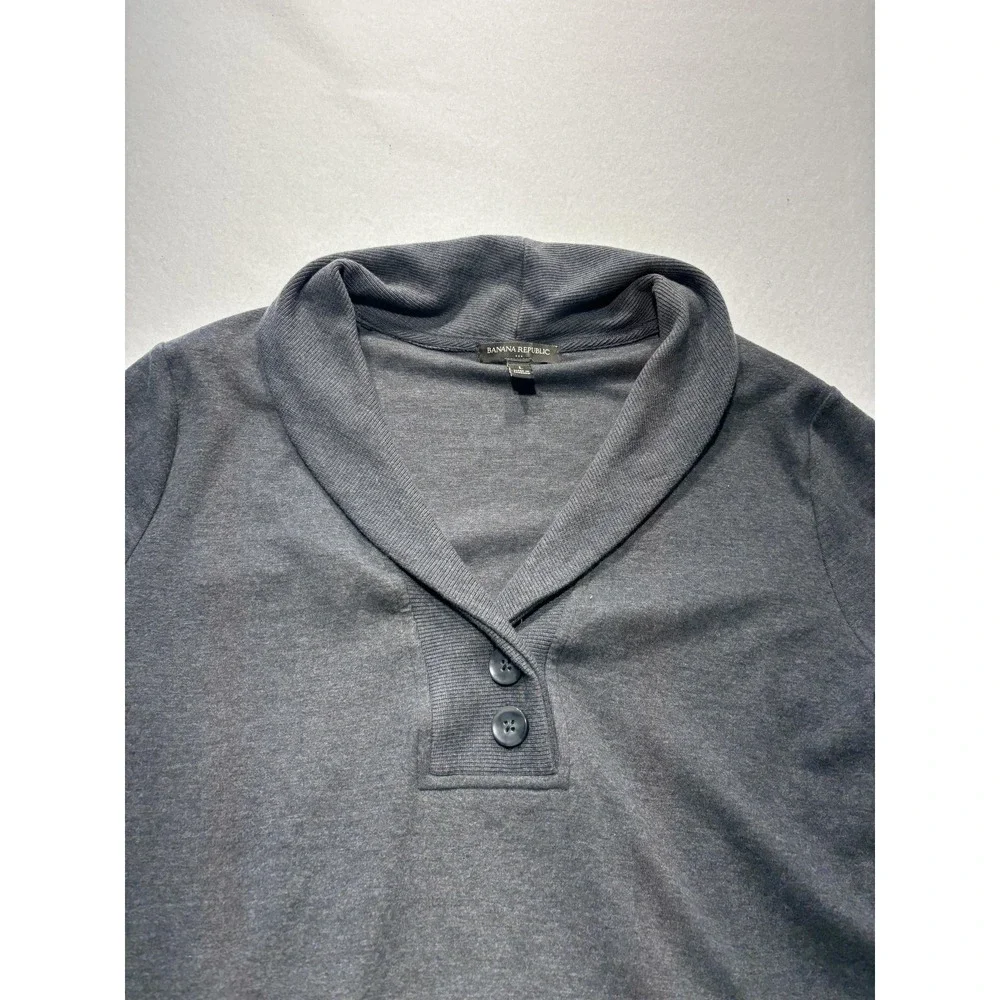 Banana Republic Sweatshirt Mens Large Gray Shawl Collar Henley Pockets Pullover